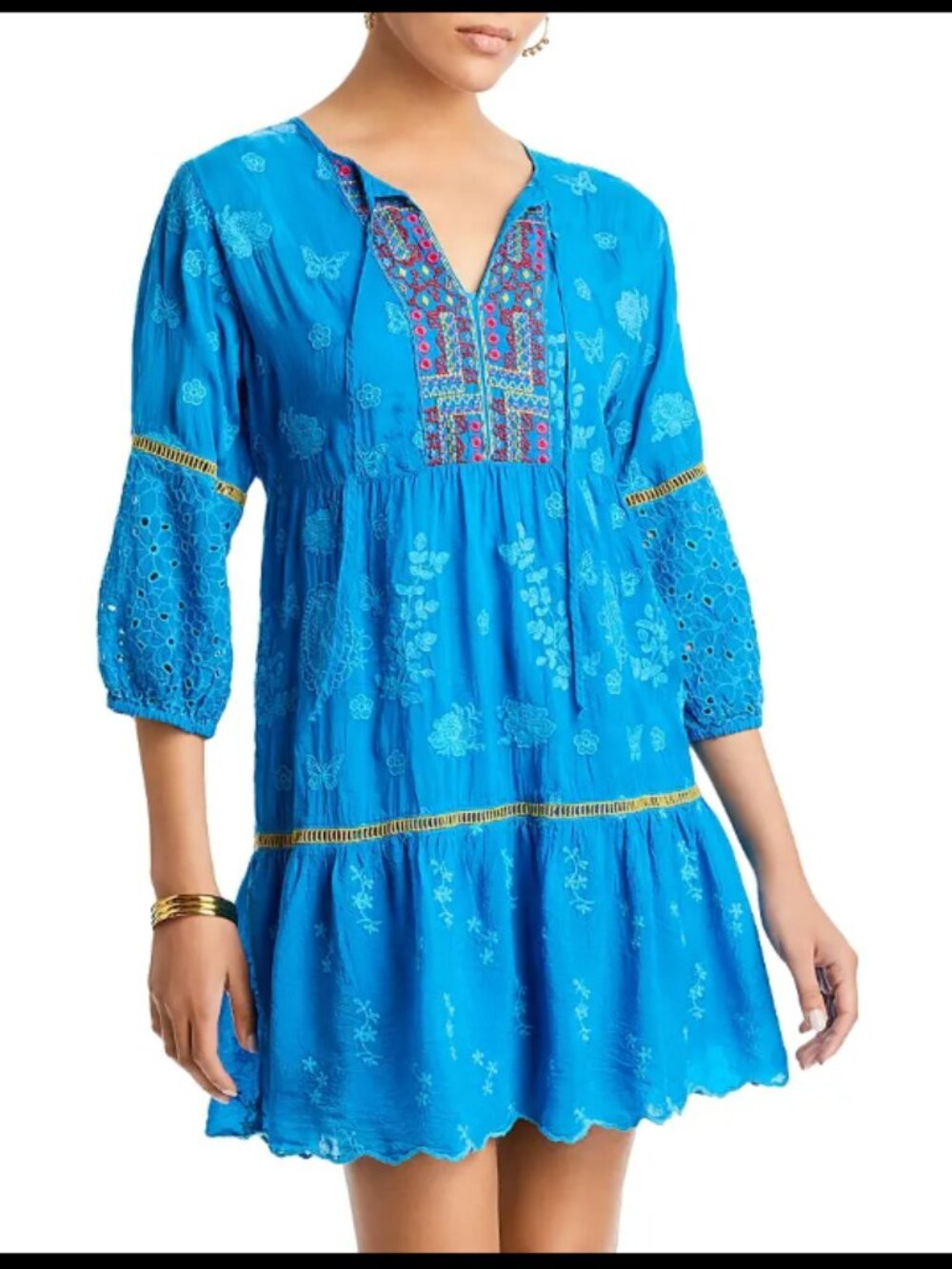 Johnny Was Meow Tunic Mykonos Boho Embroidered Blue Relax Casual Dress Size M‎